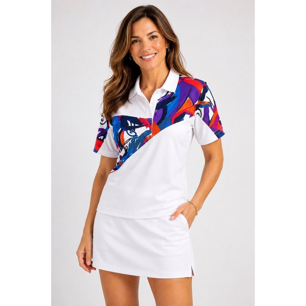 Vintage Hanasport Women M Abstract Colorblock Polo Shirt Retro 90s Golf Tennis